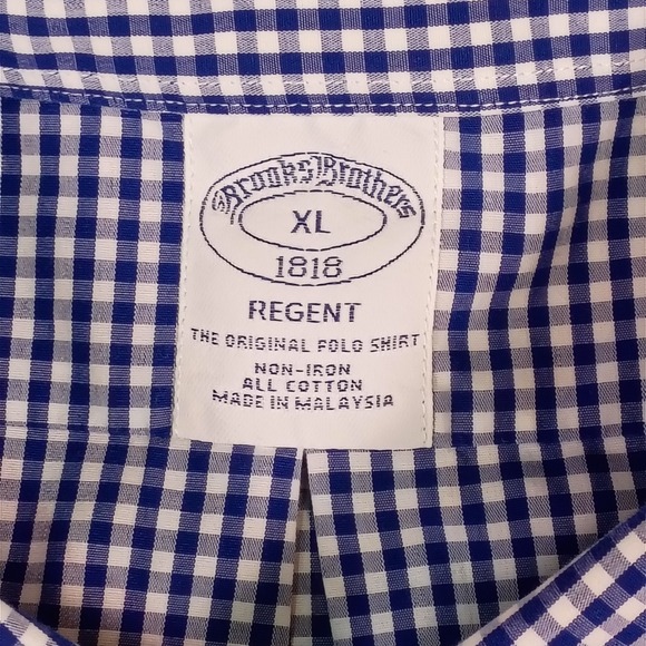 Brooks Brothers 1818 Regent Non-Iron Gingham Shirt Mens XL Blue White Cotton - Picture 5 of 11